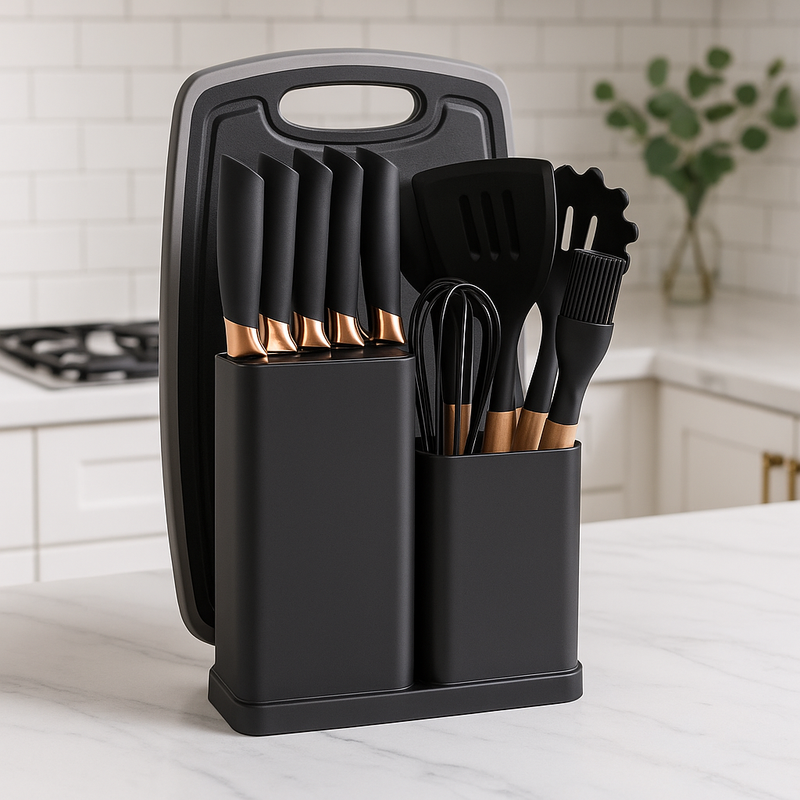 Kit MasterChef Elegance – Utensílios de Cozinha 19 Peças com 47% OFF + Copo Térmico PERSONALIZADO
