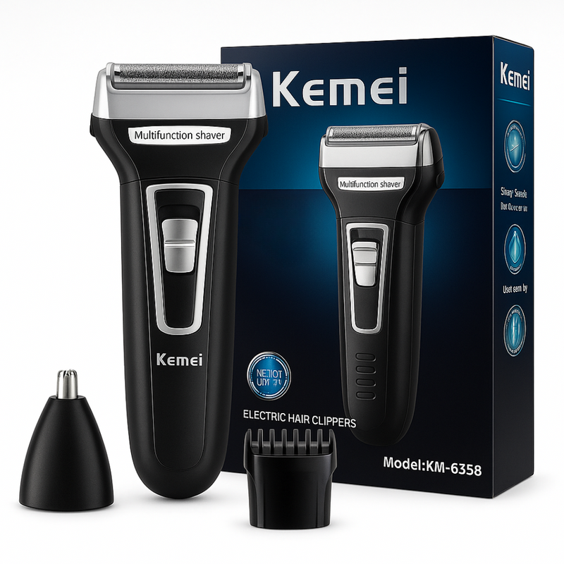 Máquina de Cortar, Barbear e Aparar Kemei + Copo Térmico PERSONALIZADO