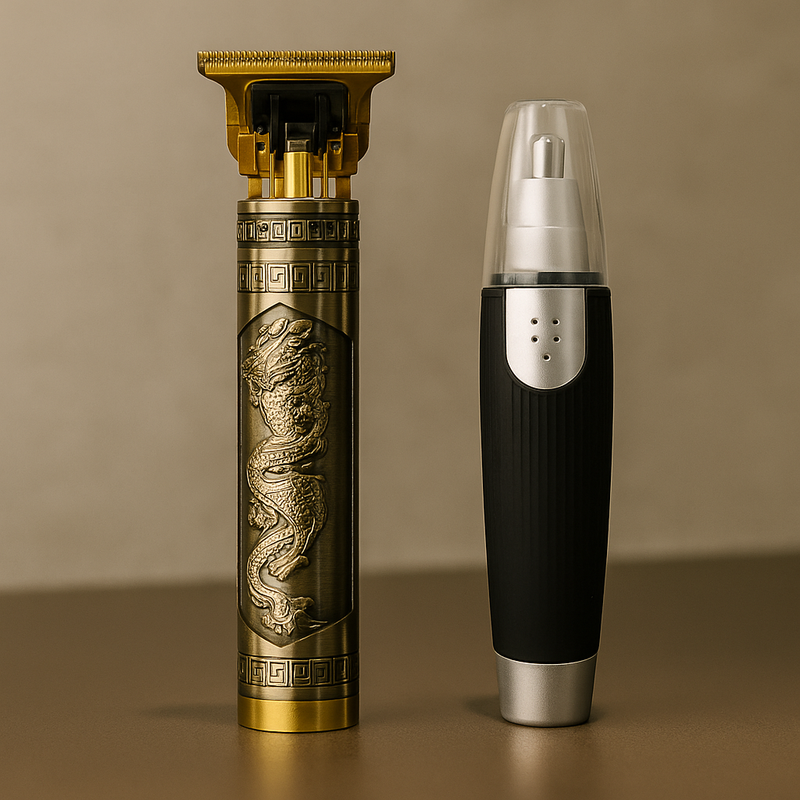 Kit Cuidados Masculinos – Barbeador Dragão e Aparador de Pelos + Copo Térmico PERSONALIZADO