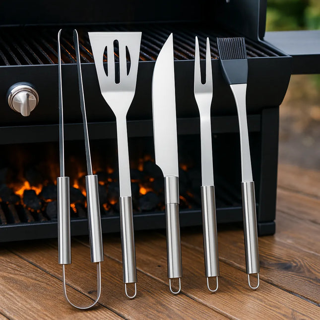 Kit Churrasco de Luxo com 9 Peças Inox + Maleta
