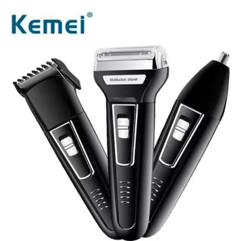 Máquina de Cortar, Barbear e Aparar Kemei + Copo Térmico PERSONALIZADO
